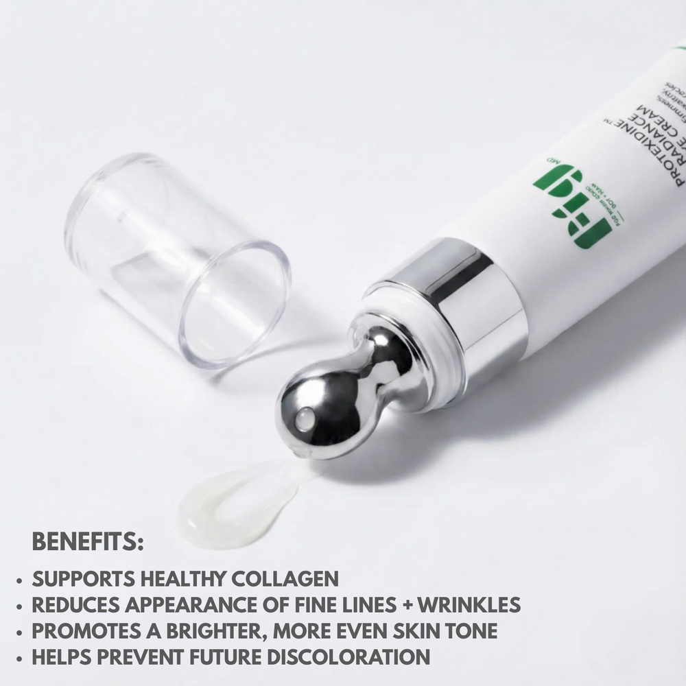 Fig MD Protexidine Radiance Eye Cream with cooling metal applicator for firming, brightening, and reducing wrinkles around eyes