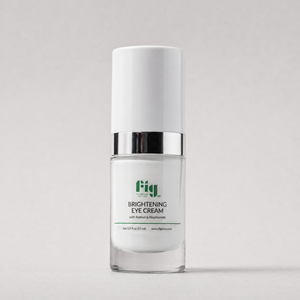Fig MD Brightening Eye Cream tube with natural background, emphasizing anti-aging and brightening benefits.