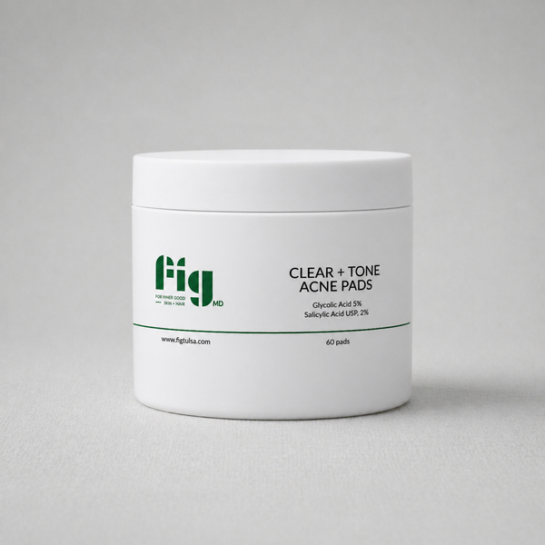 Fig MD Clear + Tone acne pads with salicylic and glycolic acids, witch hazel toning, and hydrating skincare for clearer skin