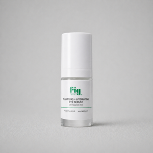 Fig MD Plumping & Hydrating Eye Serum bottle with ingredients list and product benefits for eye rejuvenation