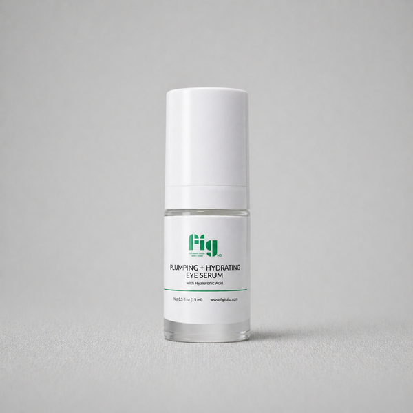 Fig MD Plumping & Hydrating Eye Serum bottle with ingredients list and product benefits for eye rejuvenation