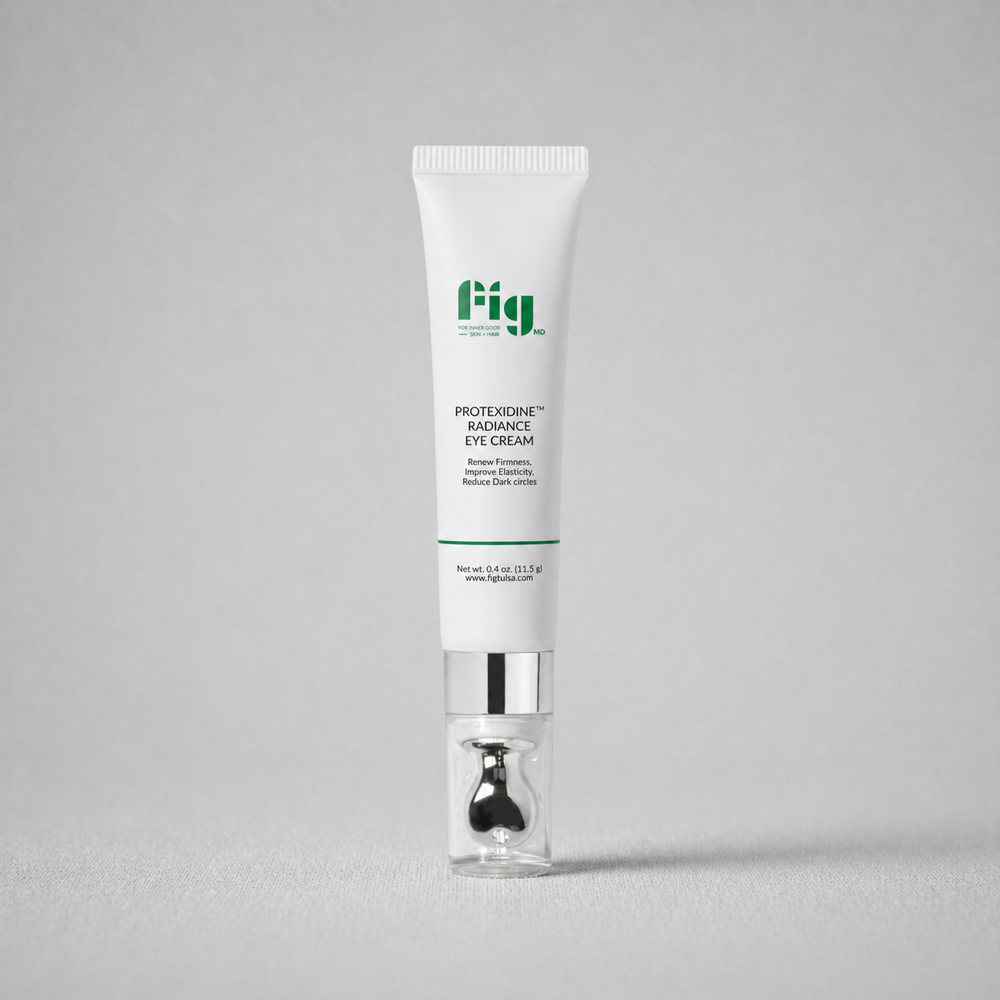 Fig MD Protexidine Radiance Eye Cream with cooling metal applicator for firming, brightening, and reducing wrinkles around eyes