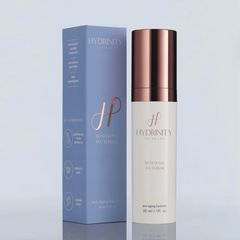Hydrinity Renewing HA Serum bottle and box for anti-aging hydration and skin renewal