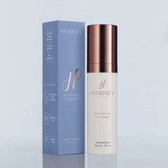 Hydrinity Restorative HA Serum bottle and box with moisturizing hyaluronic acid formula for skin hydration and recovery